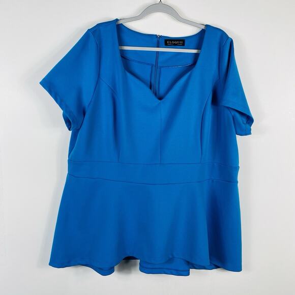 Eloquii Plus Size 26 Short Sleeve Peplum Top Blue - Picture 1 of 5